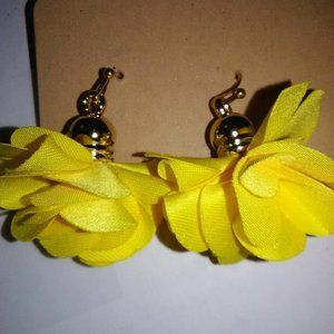 Bright Fabric Yellow Flower earrings dangle